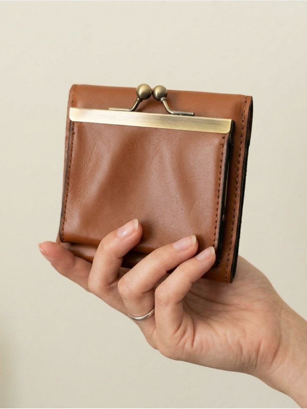 Patricia Nash Reiti Distressed
Cognac Leather Bifold Wallet with Kisslock - Picture 3 of 9